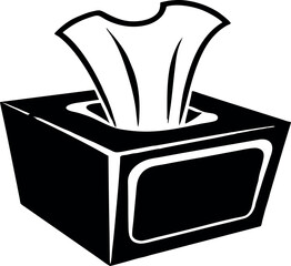 Black and white graphic of a vector tissue box with tissues popping out