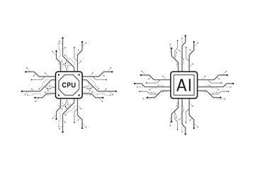 Flat CPU and AI chips digital technology on a white background. AI computer processor Vector