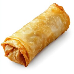 A golden crispy fried spring roll with a crunchy exterior, savory filling inside, and a slight golden hue