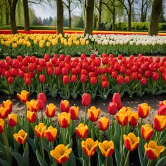 Colorful Tulip Fields in Spring