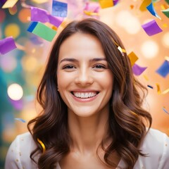 Happy Woman Celebrating with Confetti