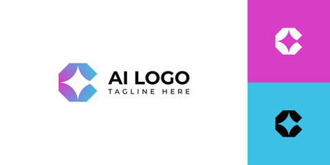 Letter C logo design, AI gradient logo design, technology logo design template