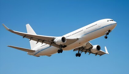 Obraz premium White Airplane Landing Against Clear Blue Sky