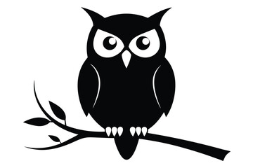 Owl Perched on Branch Silhouette Vector Illustration