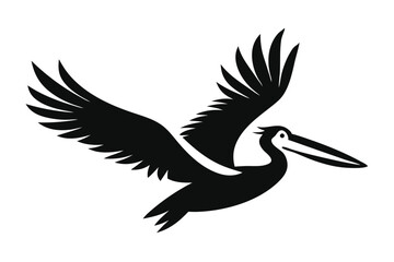 Pelican with Open Beak Flying Silhouette Vector