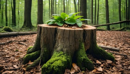 New Life Emerging from Old Tree Stump in Forest