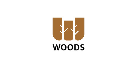 Woods logo design, Oak logo design, three tree logo design template