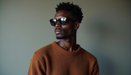 Fototapeta premium Contemplative Modern African Man with Beard and Cool Style