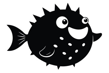 Pufferfish Inflated Cartoon Silhouette Vector