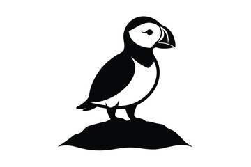 Puffin Standing on Rock Silhouette Vector