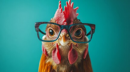 Funny Chicken with Glasses: Humorous and Colorful Animal Portrait Photography