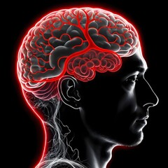 Obraz premium Human Brain Anatomy with highlighted blood vessels
