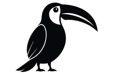 Toucan Bird with Large Beak Perched Silhouette Vector