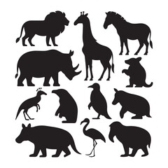  Various animal silhouettes including a lion, monkey, deer, eagle, and lioness, perfect for wildlife, nature, and safari-themed designs.