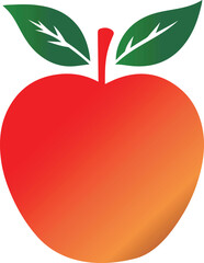 Red Apple with Green Leaves, Gradient Style Illustration, Perfect for Health, Nature, and Food-Related Designs, Websites, and Branding Projects.  A vibrant and visually appealing image.