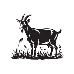  Playful silhouettes of goats in different poses, surrounded by grass, ideal for farm and animal-themed designs.