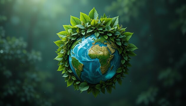 Lush Green Leaves Embrace Earth for Earth Day