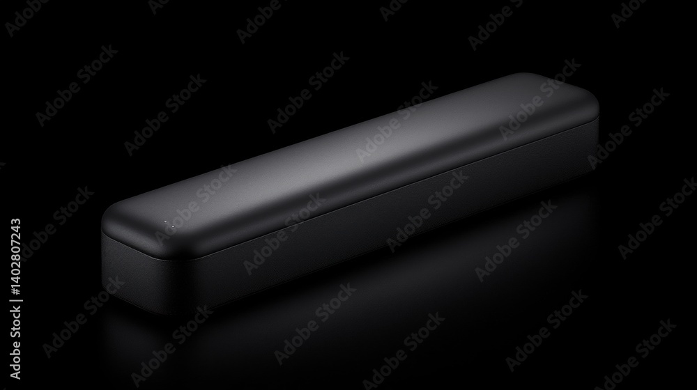 Poster a sleek black rectangular box with a curved top and two small dots on the front.