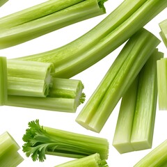 Fresh Green Celery Stalks and Leaves