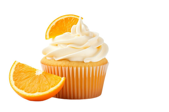 Sweet cupcake topped with orange slice