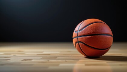 Obraz premium Isolation Single basketball perfectly centered with a blurred background that gradually fades into darkness.