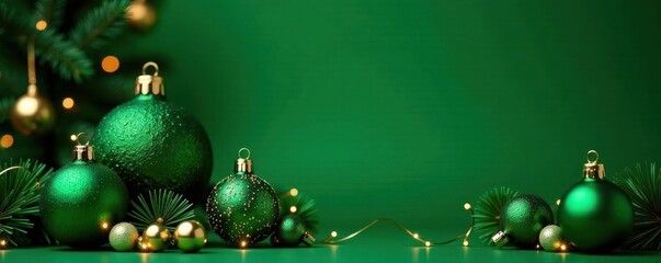 Elegant green Christmas wallpaper, festive ornaments , wreath, christmas tree