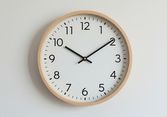 Analog clock on white wall isolated on white background