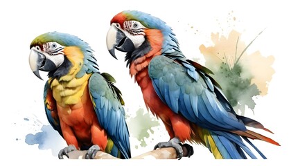 Fototapeta premium Two Colorful Macaws Perched on a Branch