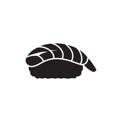   Stylized vector sushi roll icon with red center and decorative white rice details in bold black silhouette for Japanese cuisine themes