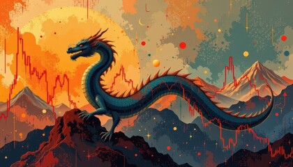 Obraz premium Abstract Patterns Use abstract art where the dragon's body forms the peaks and troughs of the stock market graph.