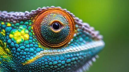 Fototapeta premium Close-up view of a chameleon's vibrant and textured skin.