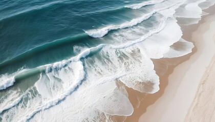 Aerial View of Ocean Waves Crashing on Sandy Beach