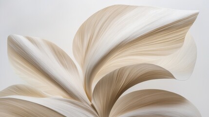 Abstract floral design with overlapping petals in shades of white and beige.