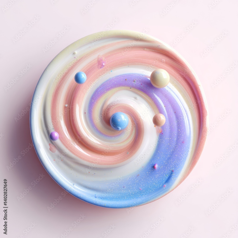 Poster circular 3d yogurt swirl with subtle gradient tones and colors