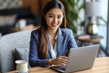 Obraz premium Confident Business Woman Working on Laptop