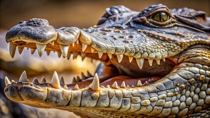 Fototapeta premium Close-up View of a Reptile's Jaw, Showing Detailed Texture and Sharp Teeth