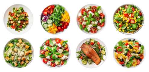 PNG Colorful fresh salad bowls, element set on transparent background