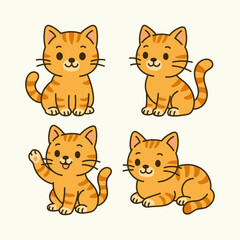 Vector set of cute orange cats in various cartoon poses