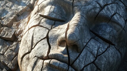 Obraz premium A weathered stone face, deeply cracked and aged.
