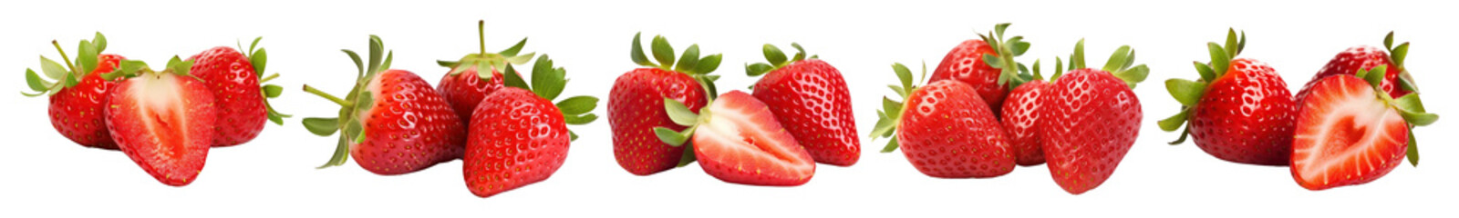 PNG Fresh ripe strawberries lined up, element set on transparent background