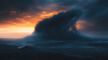 Fototapeta premium Dramatic ocean wave sunset seascape