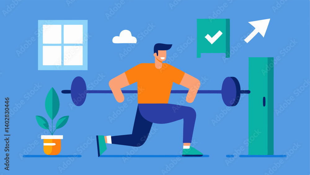 Poster strength training a virtual fitness coach demonstrating a weightlifting move with animated arrows sh