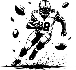 American Football Player with USA Flag and Landmarks Silhouette Vector © KING ART