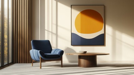 Interior of a modern living room with natural sunlight