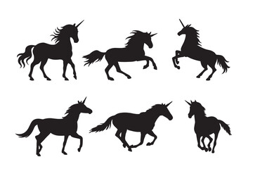 Silhouette of unicorn vector illustration on white background.