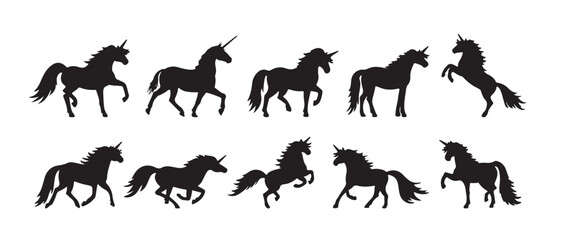 Silhouette of unicorn vector illustration on white background.