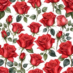 Seamless Watercolor Red Rose Pattern