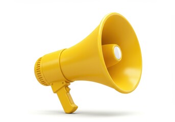 A yellow colored megaphone isolated on white background