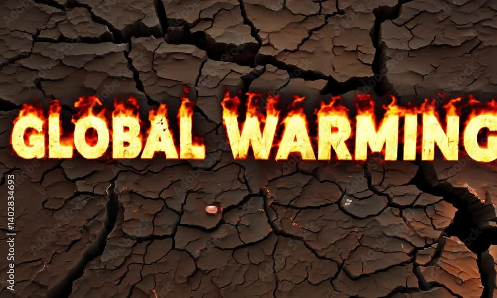 Poster cracked earth texture bold global warming text in striking visual style made with generative ai tech