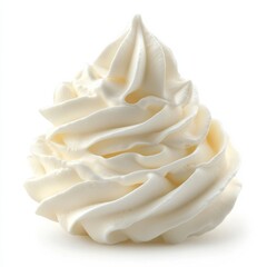 A smooth creamy dollop of whipped cream with a light texture and soft peaks, isolated white background, hyperrealism art style